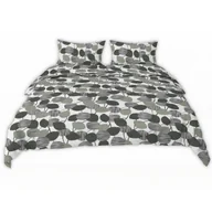 Pościel - Pościel z kory 160x200 zielone szare listki na białym tle - miniaturka - grafika 1