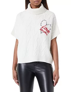 Love Moschino Damski sweter oversize fit turtleneck Whit Heart and Logo Embroidery O sweter, biały, 44 - Swetry damskie - miniaturka - grafika 1