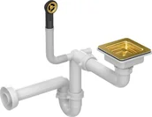 Syfony - QUADRON SYFON KWADRATOWY MANUALNY DO ZLEWOZMYWAKÓW Z GRANITU złoty nano PVD - miniaturka - grafika 1