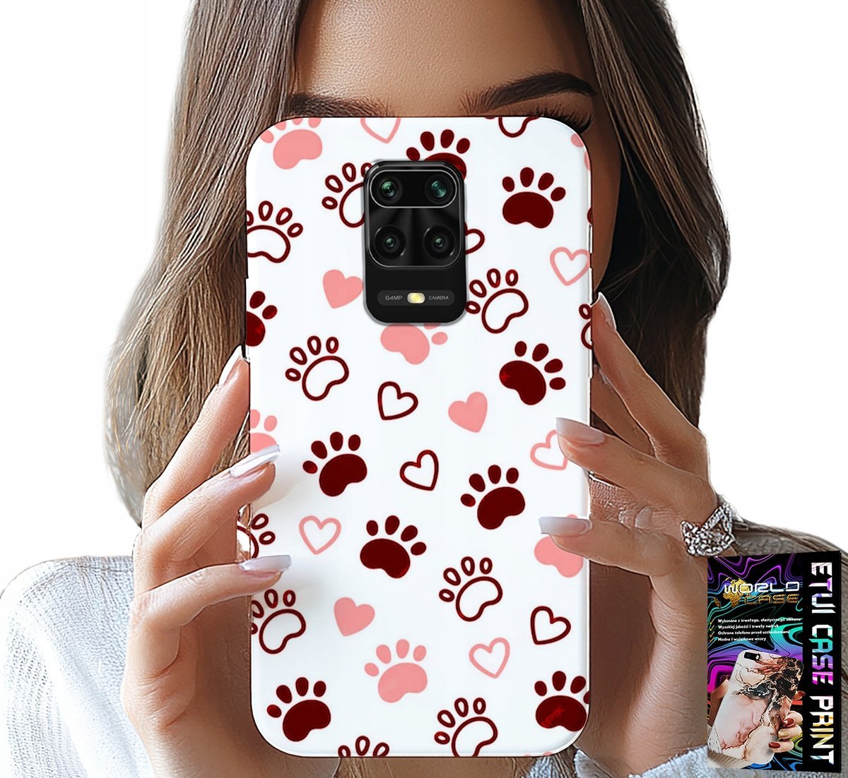 ETUI DO XIAOMI NOTE 9 PRO / 9S - PSIE ŁAPKI NA BIAŁYM TLE, PIES, KOT, MIŚ