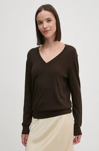 Tommy Hilfiger sweter wełniany damski kolor brązowy lekki WW0WW43097 - Swetry damskie - miniaturka - grafika 1