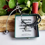 Bransolety męskie - Męski PEŁNY cały RÓŻANIEC na rękę BRANSOLETKA MĘSKA z Hematytu św.Benedykt/GiovanniDivine - miniaturka - grafika 1