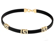 Bransoletki - Bransoletka złota 585 z czarnym kauczukiem i złotym greckim wzorem - miniaturka - grafika 1