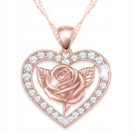 Naszyjniki - Naszyjnik Pozłacany Serduszko z Kryształkami Kwiat Życia Róża SREBRO 925 - miniaturka - grafika 1