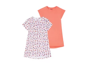 PEPPERTS PEPPERTS Koszula nocna dziewczęca z biobawełny, 2 sztuki (134/140, Biały/ koralowy) - Koszulki dla dziewczynek - miniaturka - grafika 1