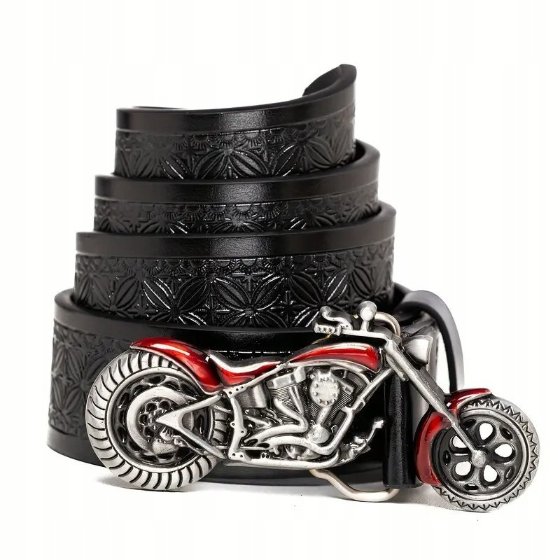 Pas pasek MOTOCYKL BIKER czerwony czarny western retro vintage 120 cm