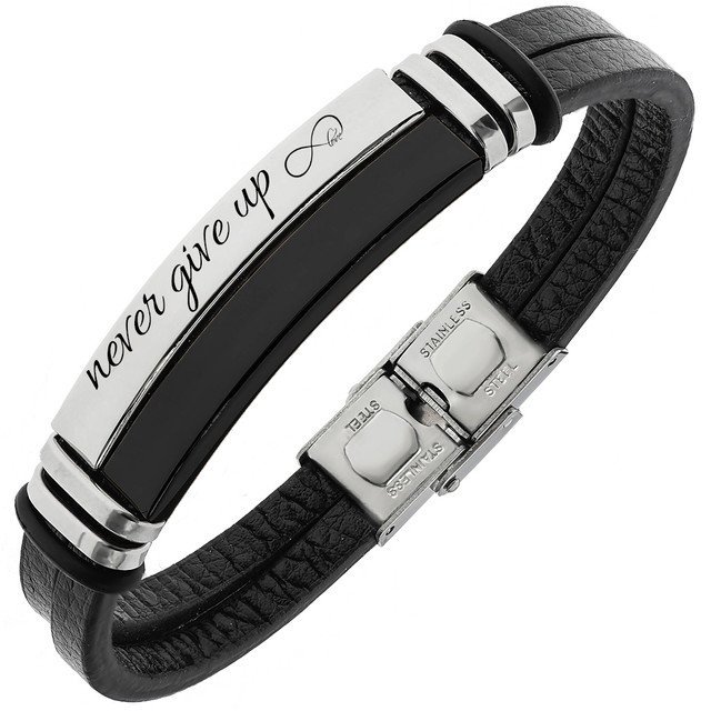 Bransoletka męska SKÓRZANA z grawerem srebrno czar