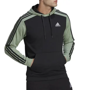 Bluza adidas Essentials Melange French Terry Hoodie HL1977 - czarno-zielona - Adidas - Bluzy sportowe męskie - miniaturka - grafika 1