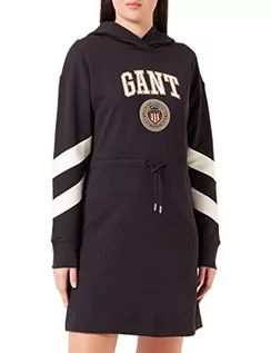 Sukienki - GANT Damska D1. Crest Shield Hoodie Dress sukienka, Ebony Black, XS - grafika 1