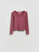 Koszulki i topy damskie - Reserved - Bawełniany longsleeve - jasnofioletowy - miniaturka - grafika 1