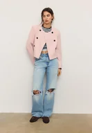 Marynarki i żakiety damskie - Stradivarius Krótka marynarka z okrągłym dekoltem Pastelowy róż S - miniaturka - grafika 1