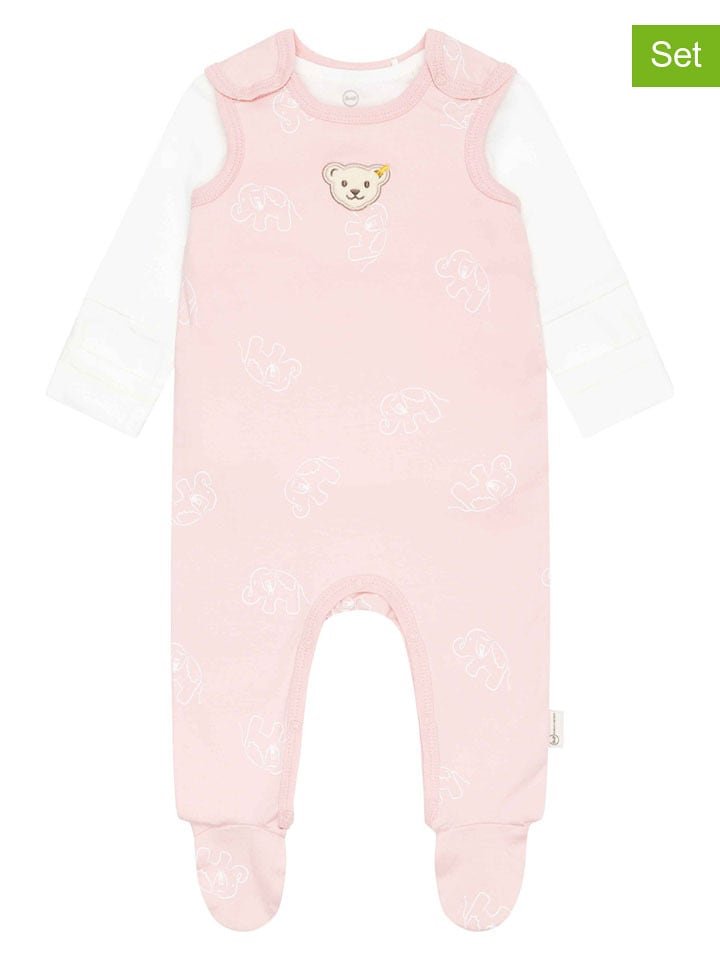 Steiff 2-częściowy zestaw w kolorze jasnoróżowo-białym