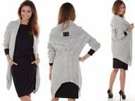 Swetry damskie - Kardigan Włoski Sweter z warkoczem SZARY NARZUTKA - miniaturka - grafika 1