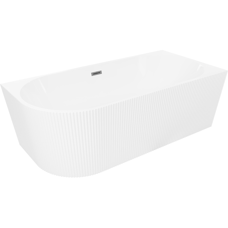 Mexen Silo wanna wolnostojąca narożna prawa ryflowana 150 x 75 cm, biała, przelew gun metal - 52891507500P-95