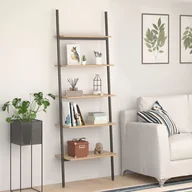 Regały - Regał Drabina Z 5 Półkami, Jasnobrązowo-Czarny, 64X34X185,5 Cm - miniaturka - grafika 1