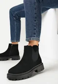Botki damskie - Czarne Botki Sztyblety na Platformie z Elastyczną Wstawką Isilinda - miniaturka - grafika 1