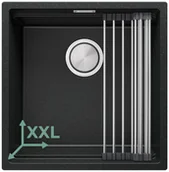 Zlewozmywaki - Primagran Zlewozmywak granitowy z dużą komorą XXL jednokomorowPraga 50 Level kolor Grafitowy MP5KG-X0#P - miniaturka - grafika 1