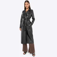 Płaszcze damskie - Damski płaszcz ze skóry owczej dwurzędowy czarny - miniaturka - grafika 1