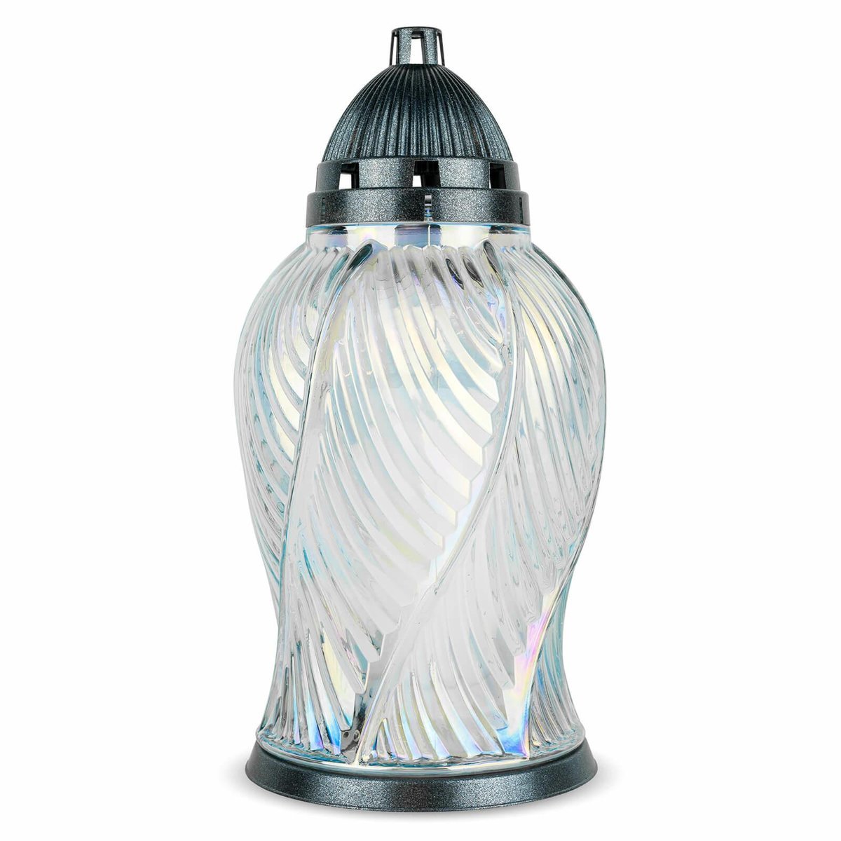 Znicz Szklany Lampion 34 cm Srebrny DP765 Znicz Artystyczny z Wkładem