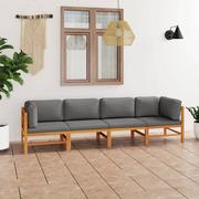 Sofy ogrodowe - vidaXL 4-os sofa ogrodowa z szarymi poduszkami lite drewno tekowe 3087211 - miniaturka - grafika 1