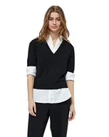 Koszulki i topy damskie - Minus Damska koszulka z dzianiny Milla z dekoltem w serek, czarna, L - miniaturka - grafika 1