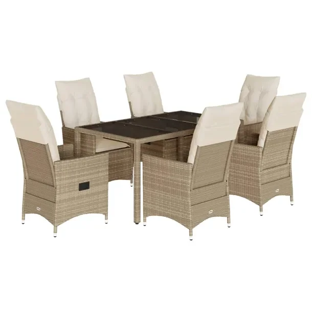 Zestaw mebli ogrodowych beżowych z rattanem PE, stół 150x90x75 cm, fotel