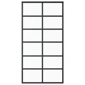 Drzwi wewnętrzne - vidaXL Lumarko Drzwi przesuwne, szkło ESG i aluminium, 102x205 cm, czarne 151022 - miniaturka - grafika 1