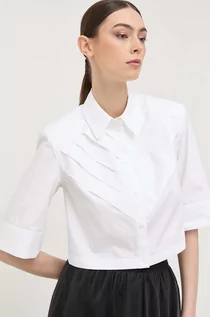 Koszule damskie - Karl Lagerfeld koszula bawełniana KL x The Ultimate icon damska kolor biały relaxed z kołnierzykiem klasycznym - grafika 1