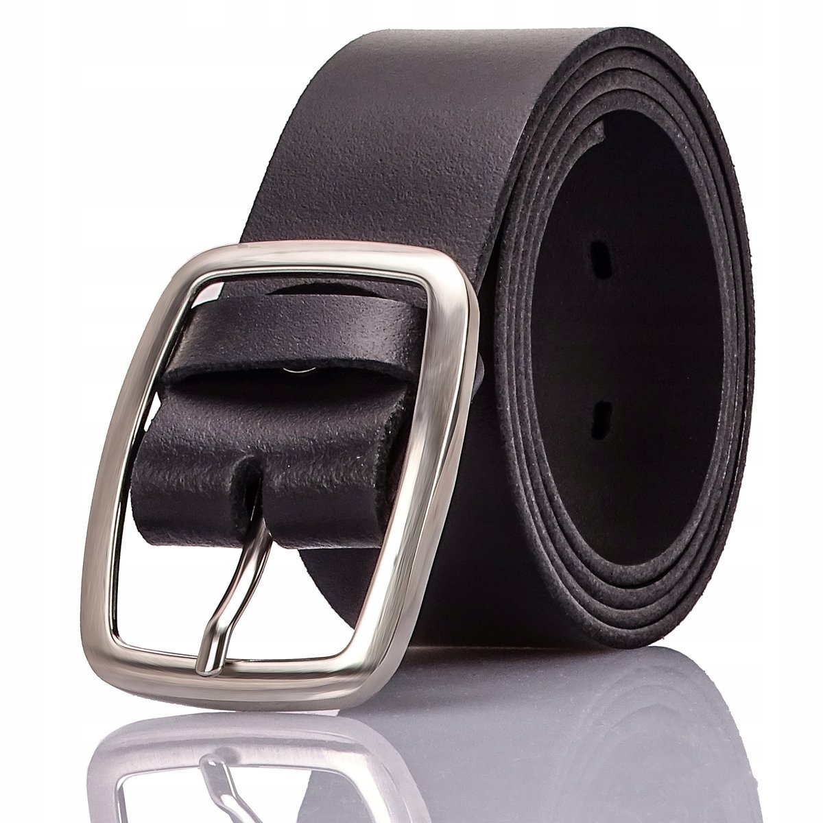 Damski pasek skórzany CZARNY SZEROKI 140cm KLAMRA KLASYCZNA SREBRNA GRACIO