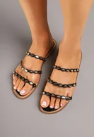 Klapki i japonki damskie - Czarne Klapki z Metalowymi Ozdobami Ovinassa - miniaturka - grafika 1