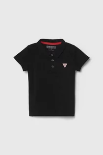 Koszulki dla chłopców - Guess polo bawełniane dziecięce kolor czarny gładki - grafika 1