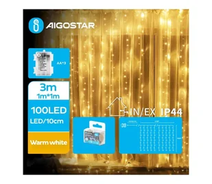 Aigostar - LED Zewnętrzny łańcuch bożonarodzeniowy 100xLED/8 funkcji 3xAA 4x1m IP44 ciepła biel - Lampy ogrodowe - miniaturka - grafika 1
