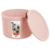 Pojemniki biurowe - Koszyk okrągły z przykrywką Curver Jute 2L pudrowy róż - miniaturka - grafika 1