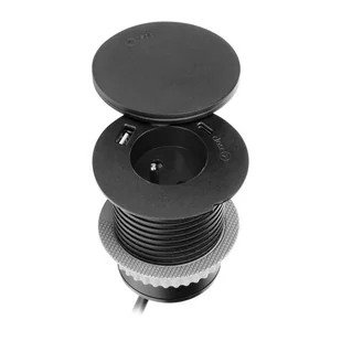 Gniazdo meblowe fi.6cm z rotacyjną pokrywą ładowarką indukcyjną ładowarką USB i przewodem 1.5m 1x2P+Z Qi 1.2.4 max. 10W 2xUSB (typ A i typ C 2.4A) c.. - Gniazdka elektryczne - miniaturka - grafika 1