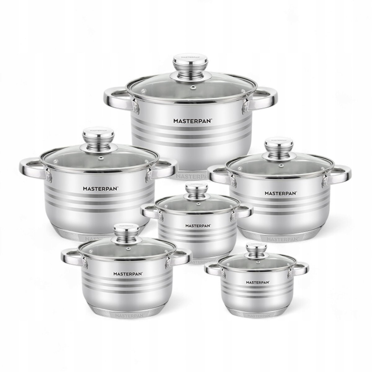 Komplet Zestaw Garnków ze Stali Nierdzewnej Indukcja Gaz 12 el Dno 9 warstw