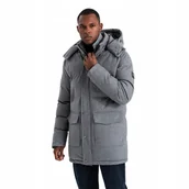 Kurtki męskie - Ciepła długa kurtka męska typu parka szary melanż V1 OM-JALJ-0217 S - miniaturka - grafika 1
