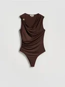 Koszulki i topy damskie - Reserved - Body z ozdobnym detalem - ciemnobrązowy - miniaturka - grafika 1