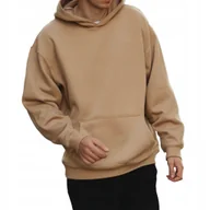 Bluzy męskie - Bluza męska OVERSIZE z kapturem 330g premium beżowa - gruba, streetwear L - miniaturka - grafika 1