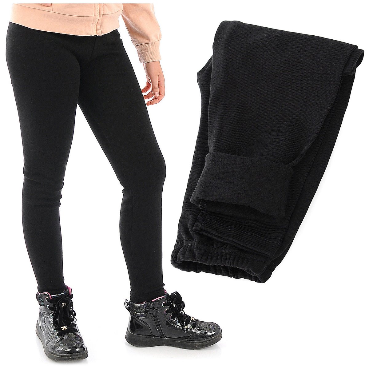 Ocieplane Elastyczne legginsy dziecięce klasyczne Getry Polskie Czarne 140