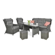 Meble ogrodowe - Meble technorattanowe TRIVENTO DINING 3 + PUFY Dark Grey - miniaturka - grafika 1