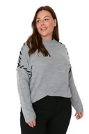 Swetry damskie - Trendyol Damska bluza z golfem zwykły regularny sweter plus size, szary melanż, XL - miniaturka - grafika 1