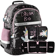 Plecaki szkolne i tornistry - Plecak szkolny dla dziewczynki 1 4 klasa tornister Jednorożec zestaw czarny - miniaturka - grafika 1