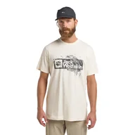 Koszulki męskie - Męska koszulka z krótkim rękawem Jack Wolfskin BRAND T M WOOD Cotton white - S - miniaturka - grafika 1