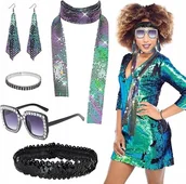 Stroje karnawałowe - STRÓJ AKCESORIA DISCO LATA 70 80 CEKINY NA BAL OKULARY IMPREZA PRZEBRANIE - miniaturka - grafika 1