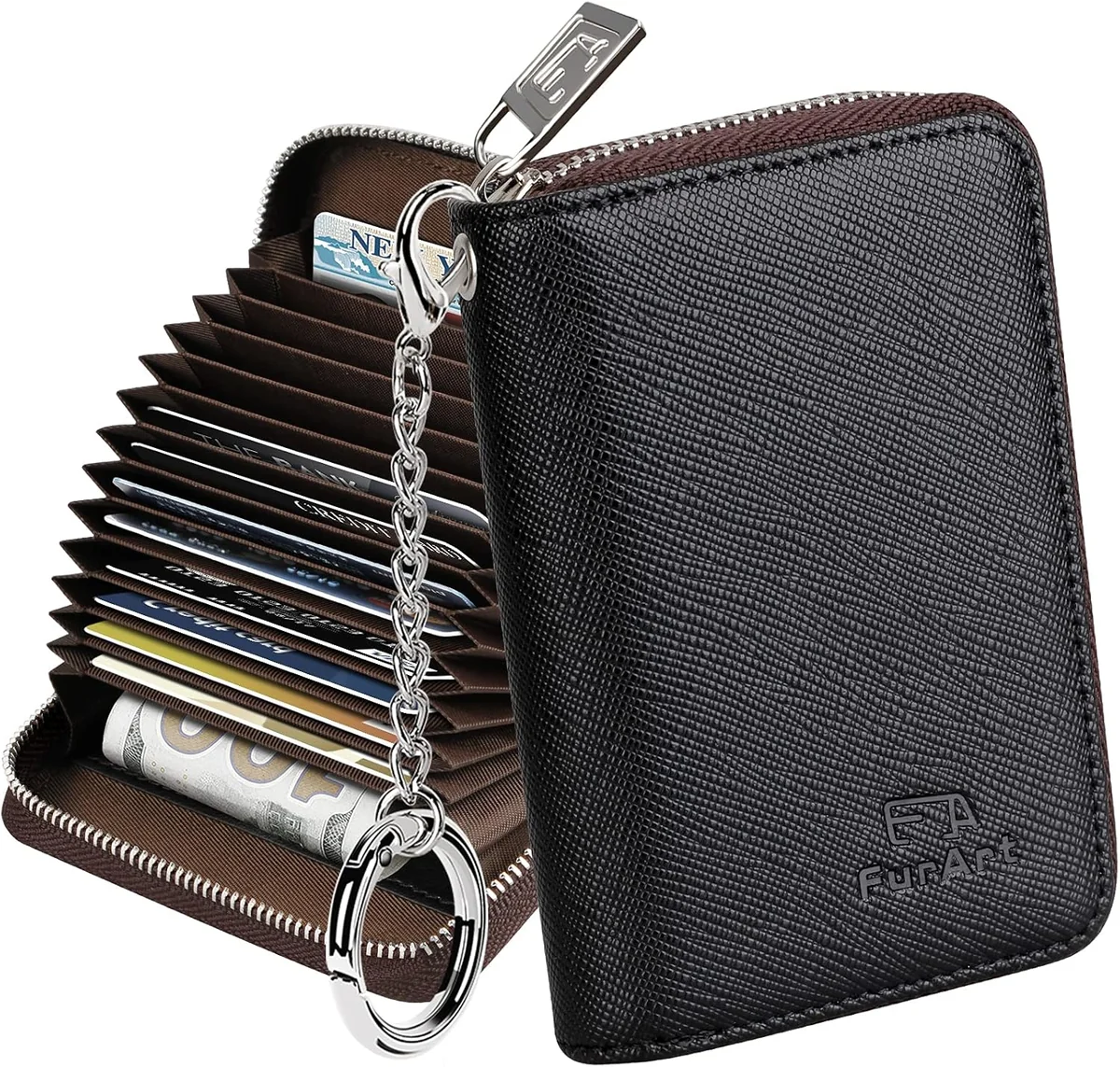 FurArt etui na karty z brelokiem i RFID, 15 przegródek, zamek