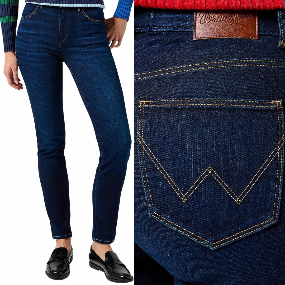 Wrangler SLIM GRANATOWE PROSTE WYSOKIE DAMSKIE SPODNIE JEANSOWE W28 L32
