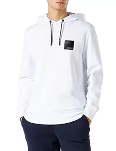 Armani Exchange Męska bluza z kapturem, kieszenie, logo na przodzie, biała, mała - Bluzy męskie - miniaturka - grafika 1