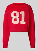 Swetry damskie - Sweter krótki z dzianiny z okrągłym dekoltem - miniaturka - grafika 1