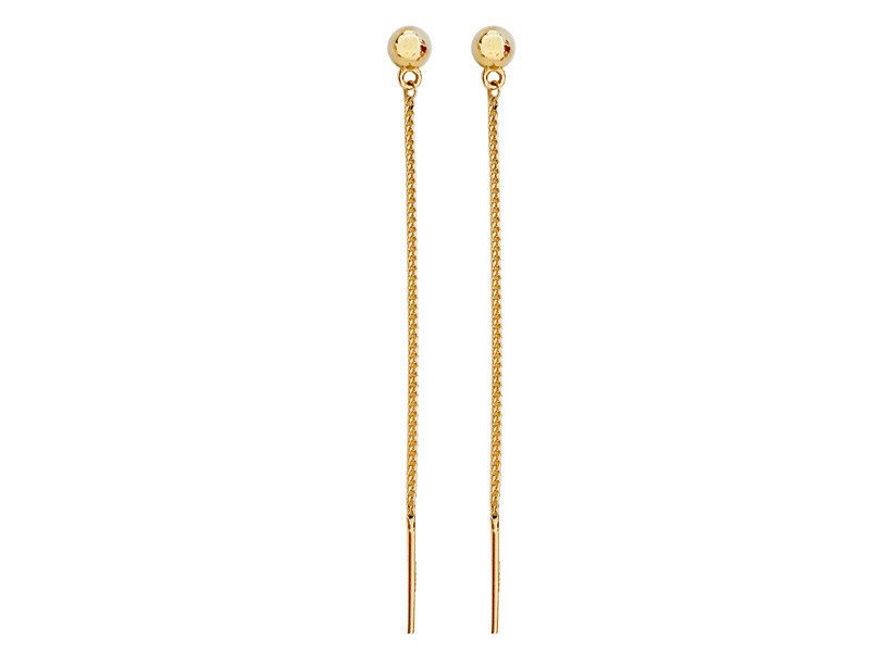 Złote kolczyki 585 przeciągane z kulką 3mm elegancki wzór z błyszczącą kuleczką 1,23g
