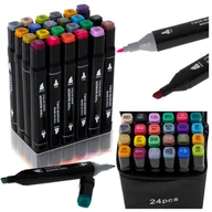 Kredki, ołówki, pastele i pisaki - MARKERY DWUSTRONNE alkoholowe w etui | zestaw | 24 sztuki | podstawka - miniaturka - grafika 1